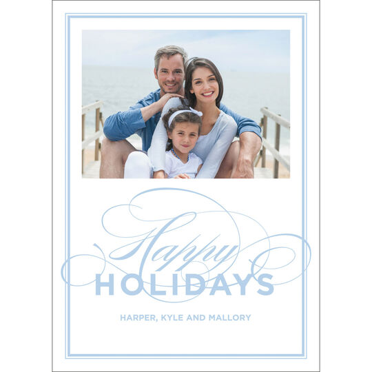 Happy Holidays Flourish Flat Letterpress Photo Cards